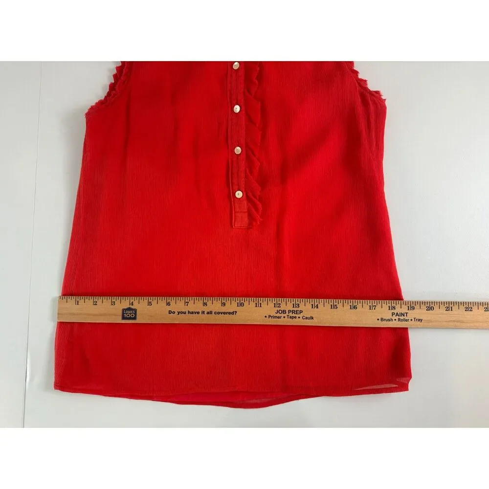 J Crew Women's Natasha Silk Ruffle Sleeveless Top Blouse Red Size 0 *Flaws*